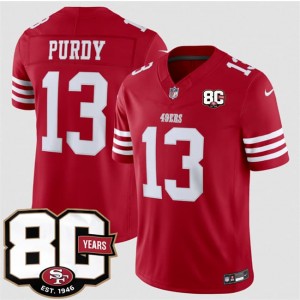 San Francisco 49ers 13 Brock Purdy Red 2026 F.U.S.E. Vapor Limited Men Jersey with 80th Anniversary Patch