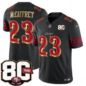 San Francisco 49ers 23 Christian McCaffrey Black Rivalries F.U.S.E. Vapor Limited Men Jersey with 80th Anniversary Patch