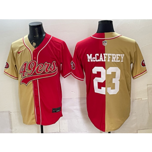 San Francisco 49ers 23 McCaffrey Red Gold Split Baseball Vapor Limited Men Jersey