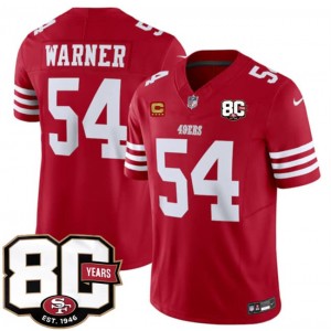 San Francisco 49ers 54 Fred Warner Red 2026 F.U.S.E. Vapor Limited Men Jersey with 80th Anniversary & 4-Star C Patch