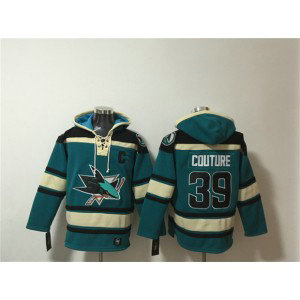 San Jose Sharks 39 Logan Couture Teal Lace-Up Pullover Hoodie