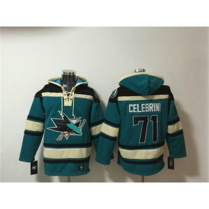 San Jose Sharks 71 Macklin Celebrini Teal Lace-Up Pullover Hoodie