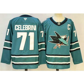 San Jose Sharks 71 Macklin Celebrini Teal Men Jersey with C Patch
