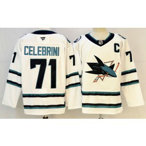 San Jose Sharks 71 Macklin Celebrini White Men Jersey with C Patch