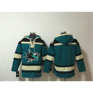 San Jose Sharks Blank Teal Lace-Up Pullover Hoodie