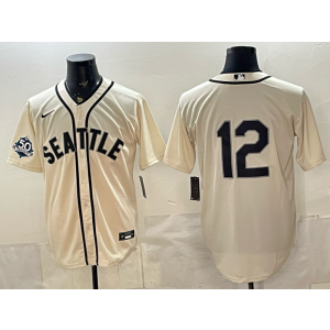 Seattle Mariners 12 Cream 50th Anniversary Cool Base Men Jersey