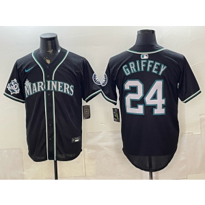 Seattle Mariners 24 Ken Griffey Black 50th Anniversary Cool Base Men Jersey