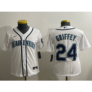 Seattle Mariners 24 Ken Griffey White Cool Base Youth Jersey