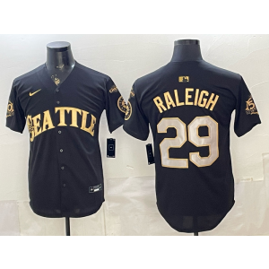 Seattle Mariners 29 Raleigh Black Gold Cool Base Men Jersey