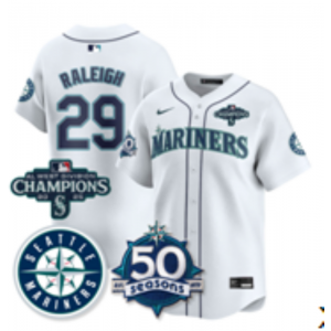 Seattle Mariners 29 Raleigh White Champion & 50th Patch Cool Base Men Jersey Seattle Mariners 29 Raleigh White Champion & 50th Patch Cool Base Men Jersey