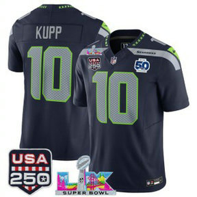 Seattle Seahawks 10 Cooper Kupp Navy F.U.S.E. Vapor Limited Men Jersey with 2026 Super Bowl LX & 50th & USA 250 Patches Seattle Seahawks 10 Cooper Kupp Navy F.U.S.E. Vapor Limited Men Jersey with 2026 Super Bowl LX & 50th & USA 250 Patches