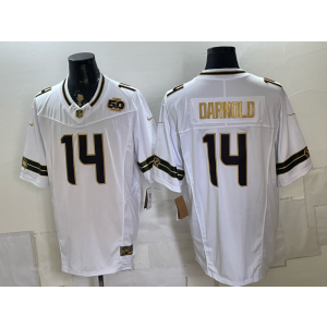 Seattle Seahawks 14 Darnold White Gold F.U.S.E. Vapor Limited Men Jersey with 50th Patch