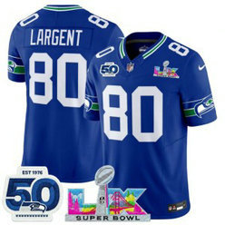 Seattle Seahawks 80 Steve Largent Royal 2026 Super Bowl LX & 50th Patches F.U.S.E. Vapor Limited Men Jersey Seattle Seahawks 80 Steve Largent Royal 2026 Super Bowl LX & 50th Patches F.U.S.E. Vapor Limited Men Jersey