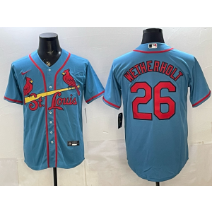 St.Louis Cardinals 26 Wetherholt Blue Cool Base Men Jersey