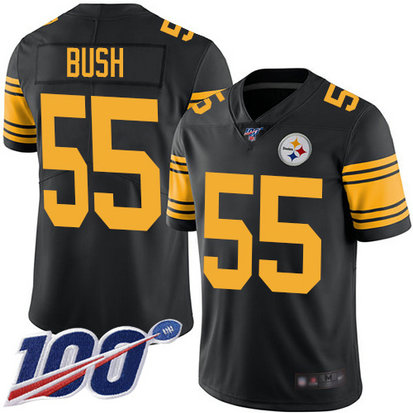 Steelers #55 Devin Bush Black Men's Stitched Football Limited Rush 100th Season Jersey Steelers #55 Devin Bush Black Men's Stitched Football Limited Rush 100th Season Jersey