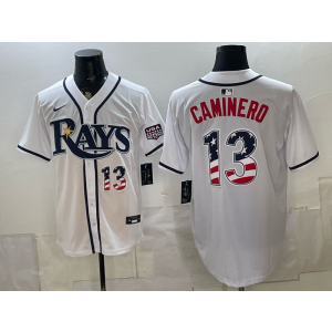 Tampa Bay Rays 13 Caminero White USA 250 Fourth of July Men Jersey