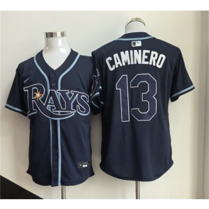 Tampa Bay Rays 13 Junior Caminero Navy Men Jersey