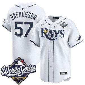 Tampa Bay Rays 57 Drew Rasmussen White 2026 World Series Men Jersey