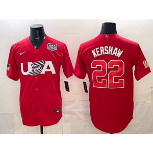 Team USA Dodgers 22 Kershaw Red 2026 World Cup Cool Base Men Jersey with 250 Patch Team USA Dodgers 22 Kershaw Red 2026 World Cup Cool Base Men Jersey with 250 Patch
