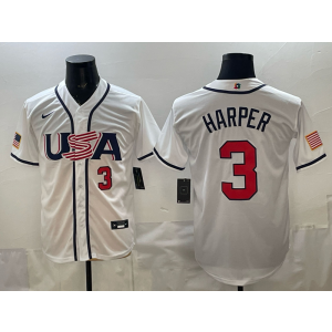 Team USA Philadelphia Phillies 3 Harper White 2026 World Cup Cool Base Men Jersey Team USA Philadelphia Phillies 3 Harper White 2026 World Cup Cool Base Men Jersey