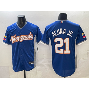 Team Venezuela Braves 21 Acuna JR Blue 2026 World Cup Cool Base Men Jersey