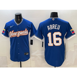 Team Venezuela Red Sox 16 Wilyer Abreu Blue 2026 World Cup Cool Base Men Jersey