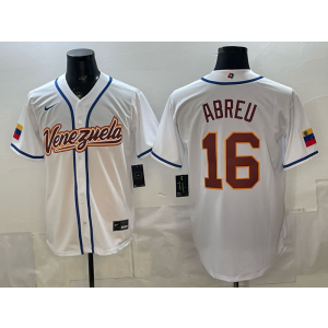 Team Venezuela Red Sox 16 Wilyer Abreu White 2026 World Cup Cool Base Men Jersey