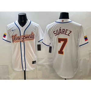 Team Venezuela Reds 7 Eugenio Suárez White 2026 World Cup Cool Base Men Jersey