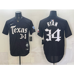 Texas Rangers 34 Ryan Black Gothic Cool Base Men Jersey