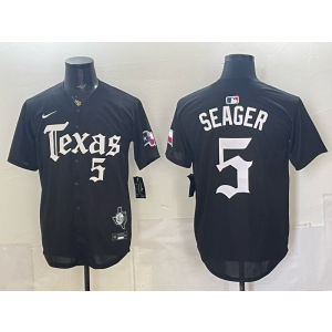 Texas Rangers 5 Seager Black Gothic Cool Base Men Jersey