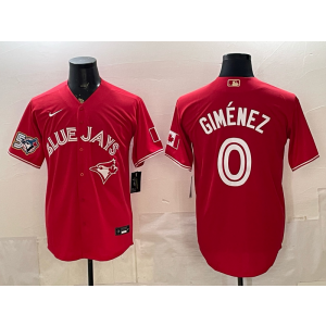 Toronto Blue Jays 0 Gimenez Red 50th Anniversary Cool Base Men Jersey