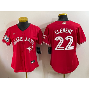 Toronto Blue Jays 22 Clement Red 50th Anniversary Women Jersey