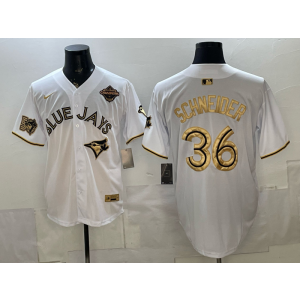 Toronto Blue Jays 36 Schneider White Gold Champion Cool Base Men Jersey