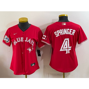 Toronto Blue Jays 4 George Springer Red 50th Anniversary Women Jersey