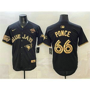 Toronto Blue Jays 66 Cody Ponce Black Gold Champions & 50th Cool Base Men Jersey