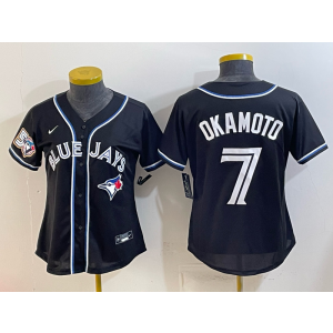 Toronto Blue Jays 7 Okamoto Black 50th Anniversary Cool Base Youth Jersey