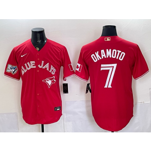 Toronto Blue Jays 7 Okamoto Red Cool Base Men Jersey with 50th Patch
