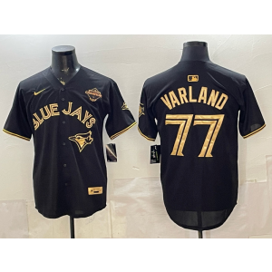 Toronto Blue Jays 77 Louis Varland Black Gold Champion Cool Base Men Jersey