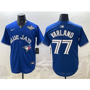 Toronto Blue Jays 77 Louis Varland Blue World Series Cool Base Men Jersey