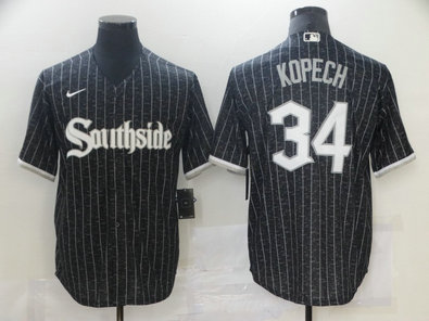White Sox 34 Michael Kopech Black 2021 City Connect Cool Base Jersey