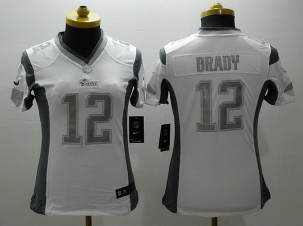 Women's New England Patriots #12 Tom Brady Platinum White Platinum NFL Nike Limited Jersey