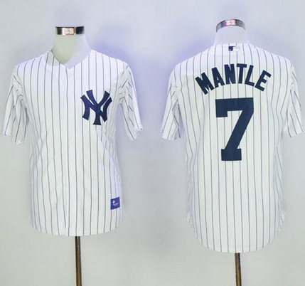 Yankees #7 Mickey Mantle White Name On Back 75TH Stitched Baseball Jersey
